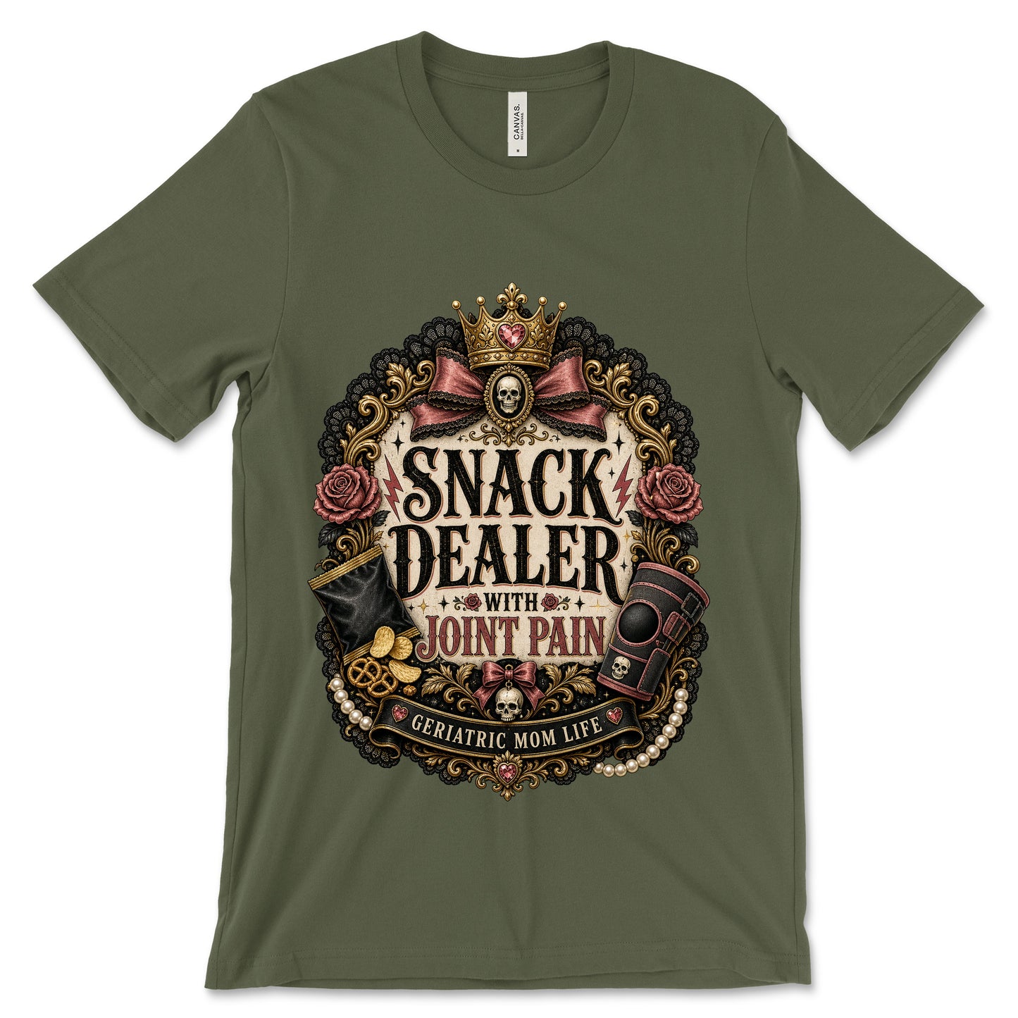 Snack Dealer With Joint Pain Military Green shirt mockup