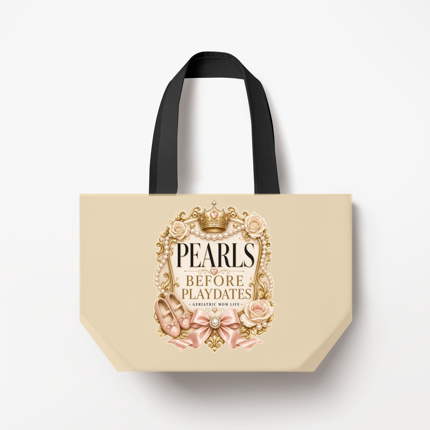 Pearls Before Playdates canvas bag mockup