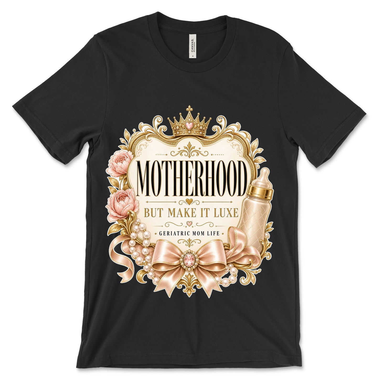 Motherhood But Make It Luxe black shirt mockup