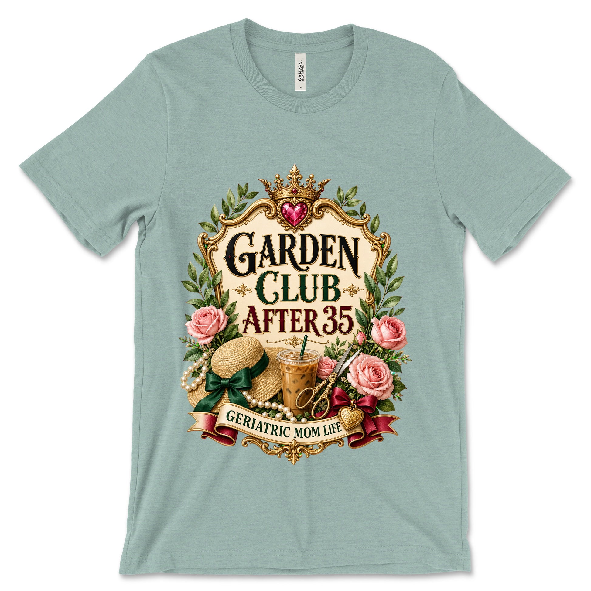Garden Club After 35 Bella Canvas shirt in Heather Dusty Blue