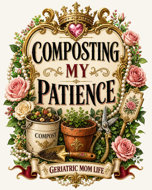 Composting My Patience graphic design by Geriatric Mom Life