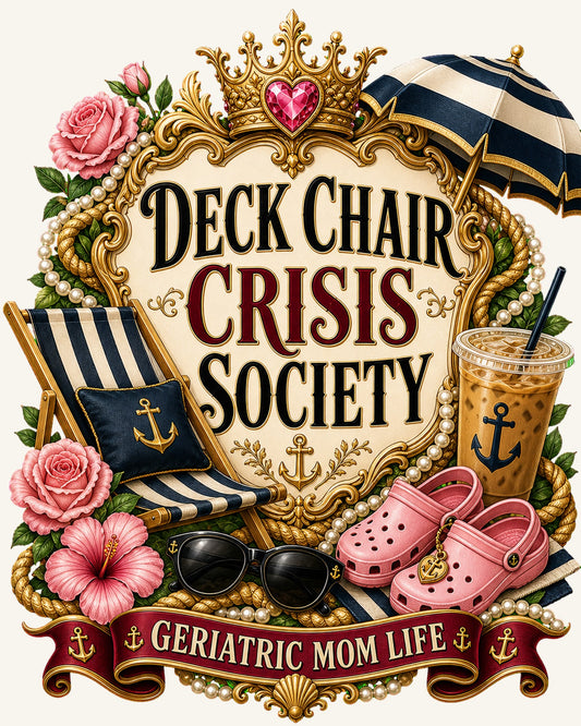 Deck Chair Crisis Society graphic design by Geriatric Mom Life