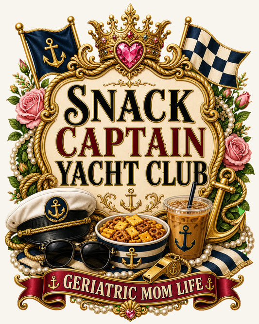 Snack Captain Yacht Club graphic design by Geriatric Mom Life