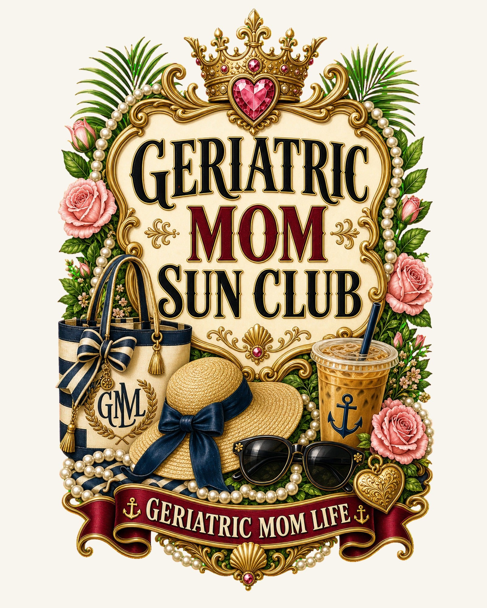 Geriatric Mom Sun Club readable design detail