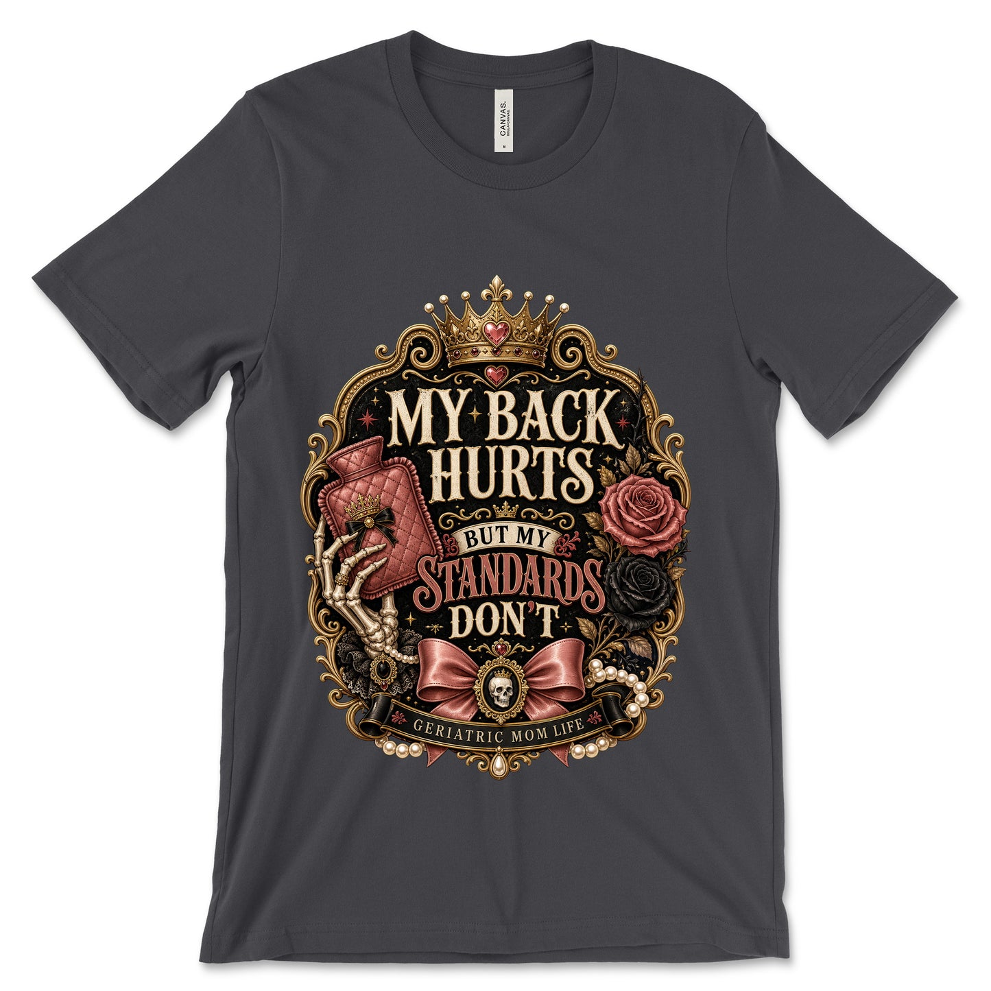 My Back Hurts Standards Don't Dark Grey shirt mockup