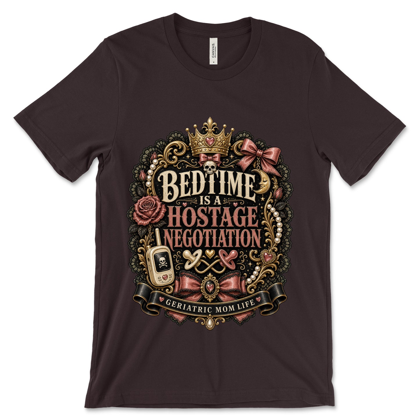 Bedtime Hostage Negotiation Oxblood Black shirt mockup
