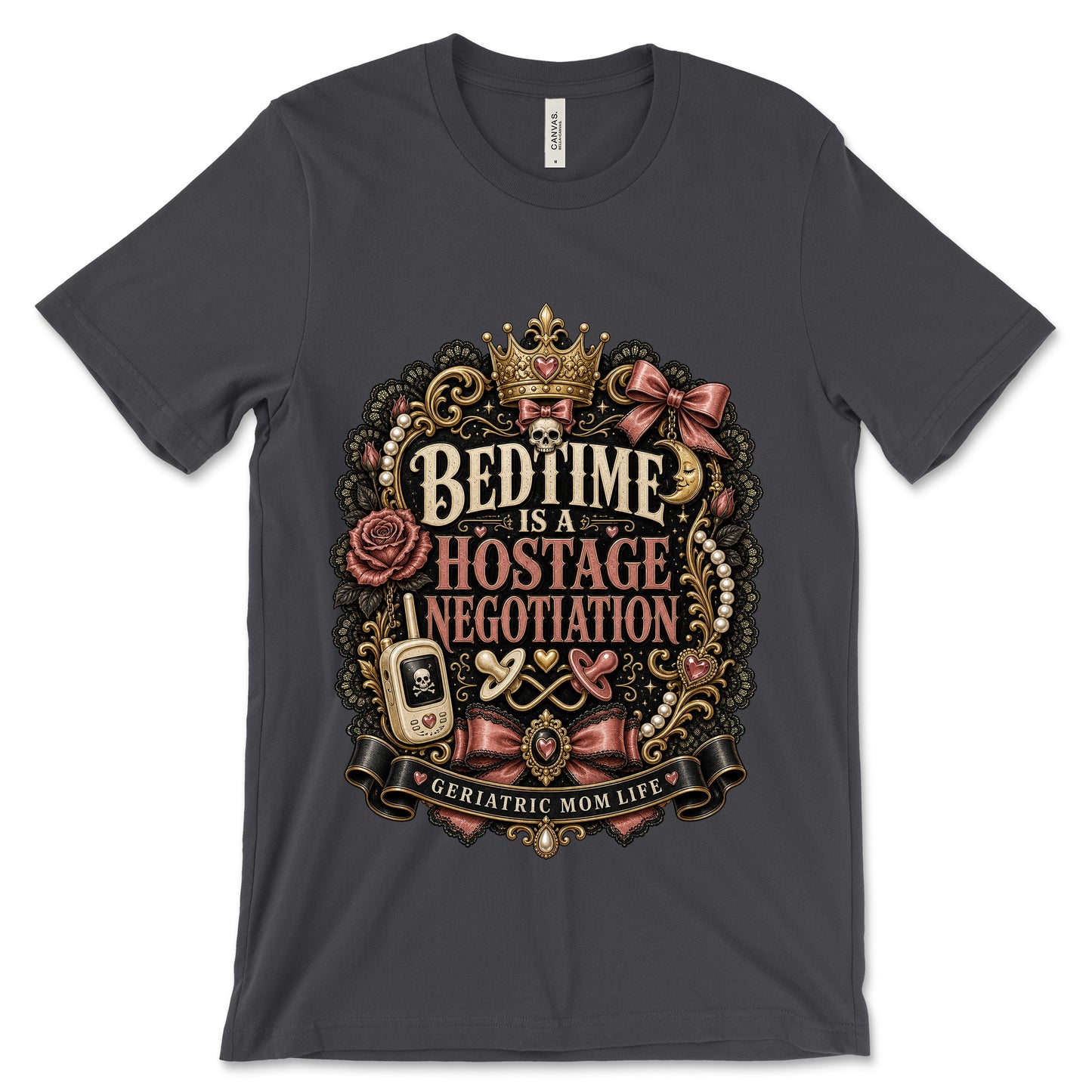 Bedtime Hostage Negotiation Dark Grey shirt mockup
