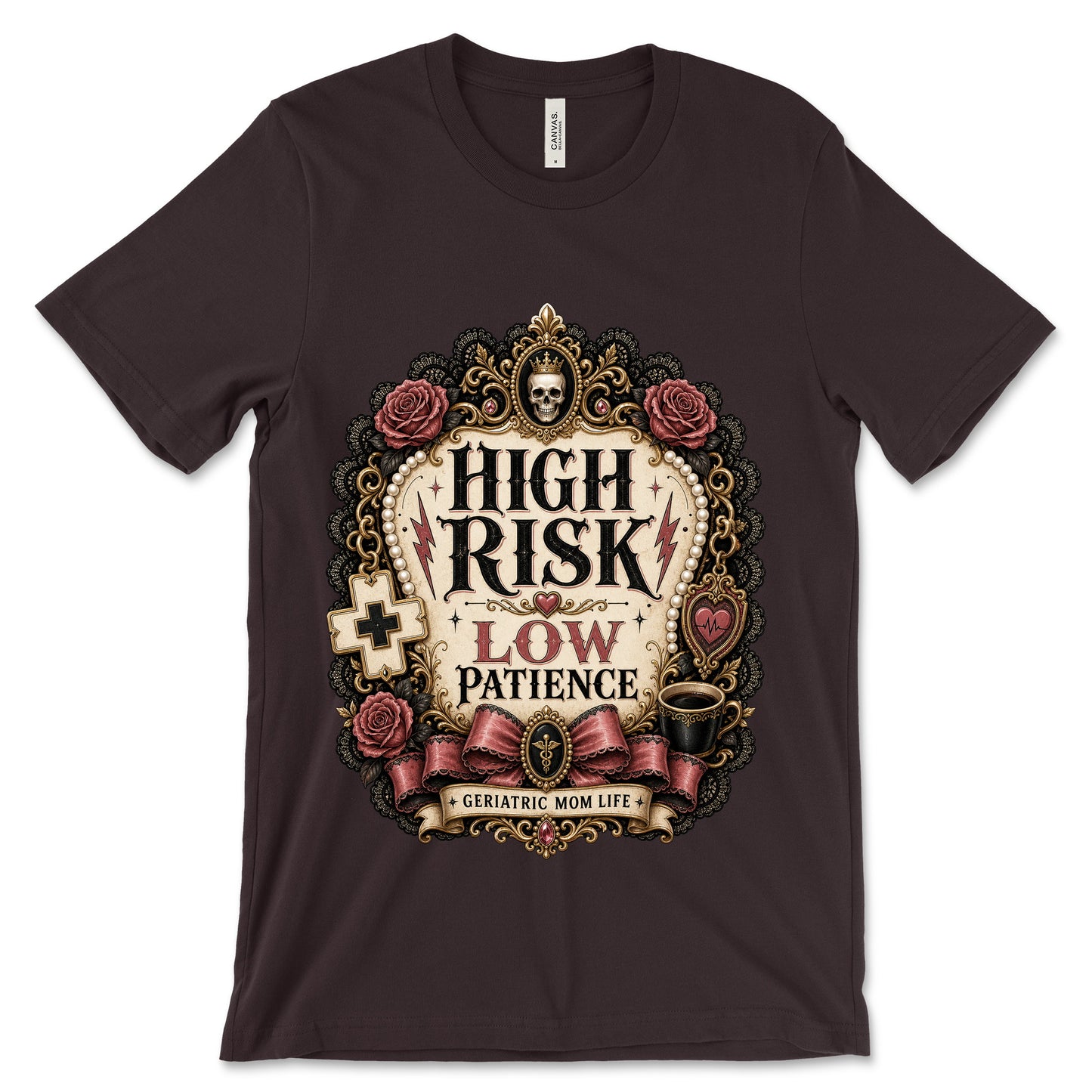 High Risk Low Patience Oxblood Black shirt mockup