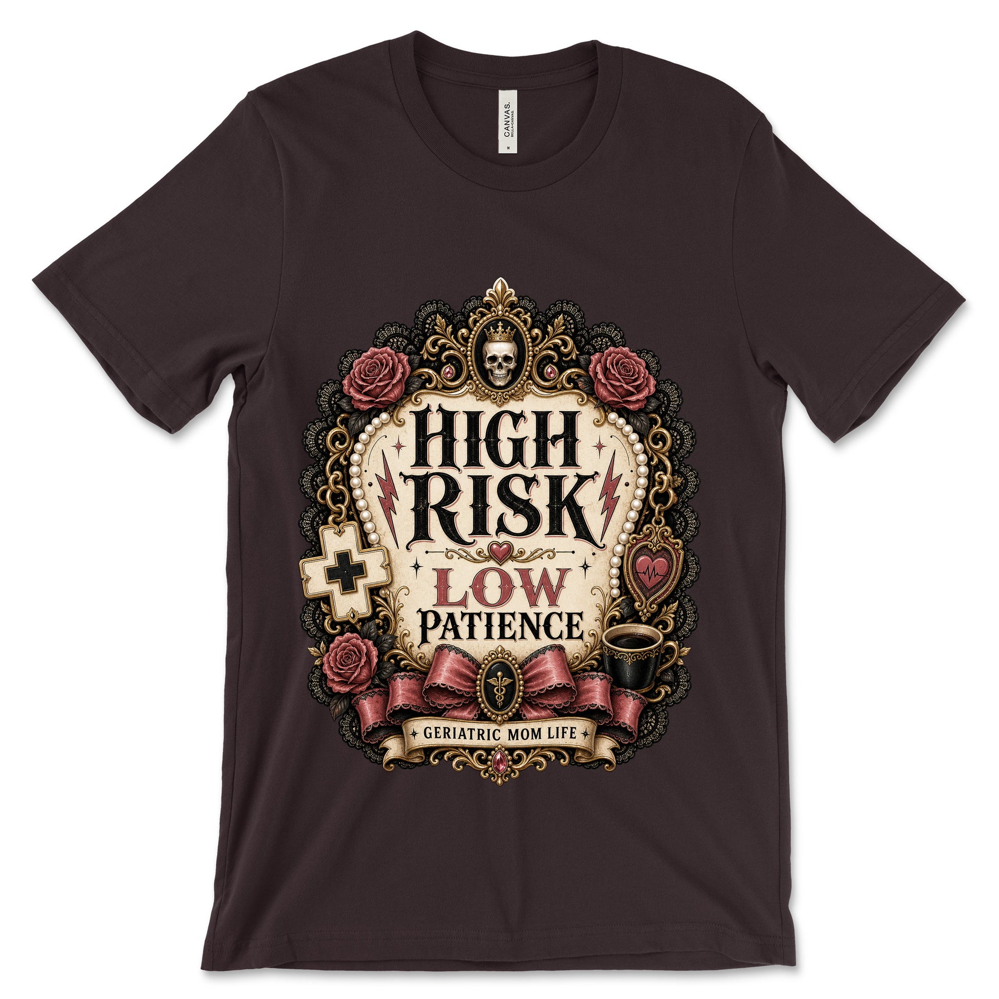 High Risk Low Patience Oxblood Black shirt mockup