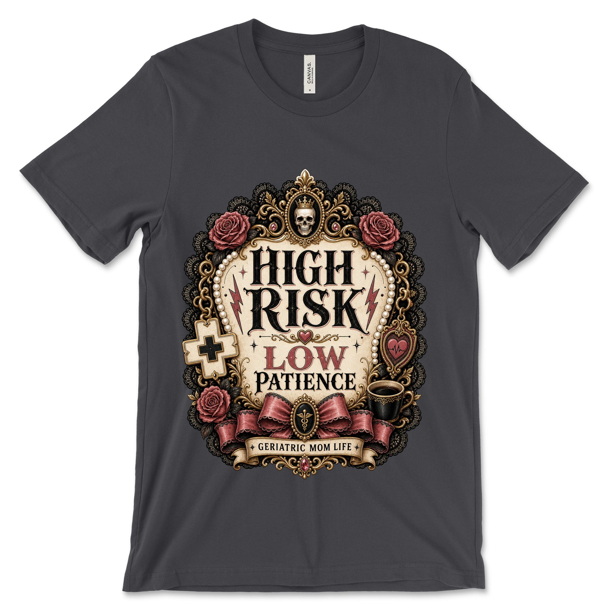 High Risk Low Patience Dark Grey shirt mockup