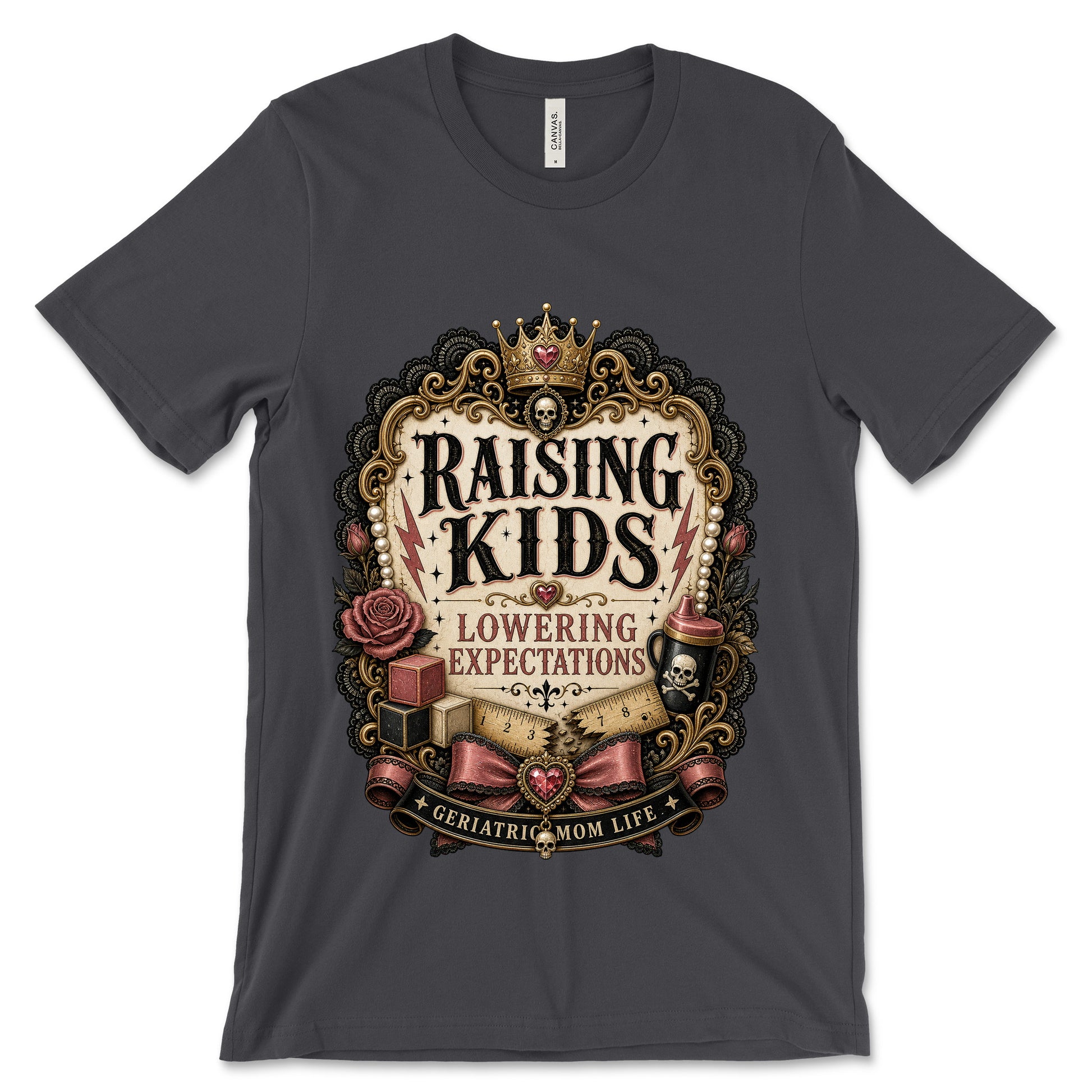 Raising Kids Lowering Expectations Dark Grey shirt mockup