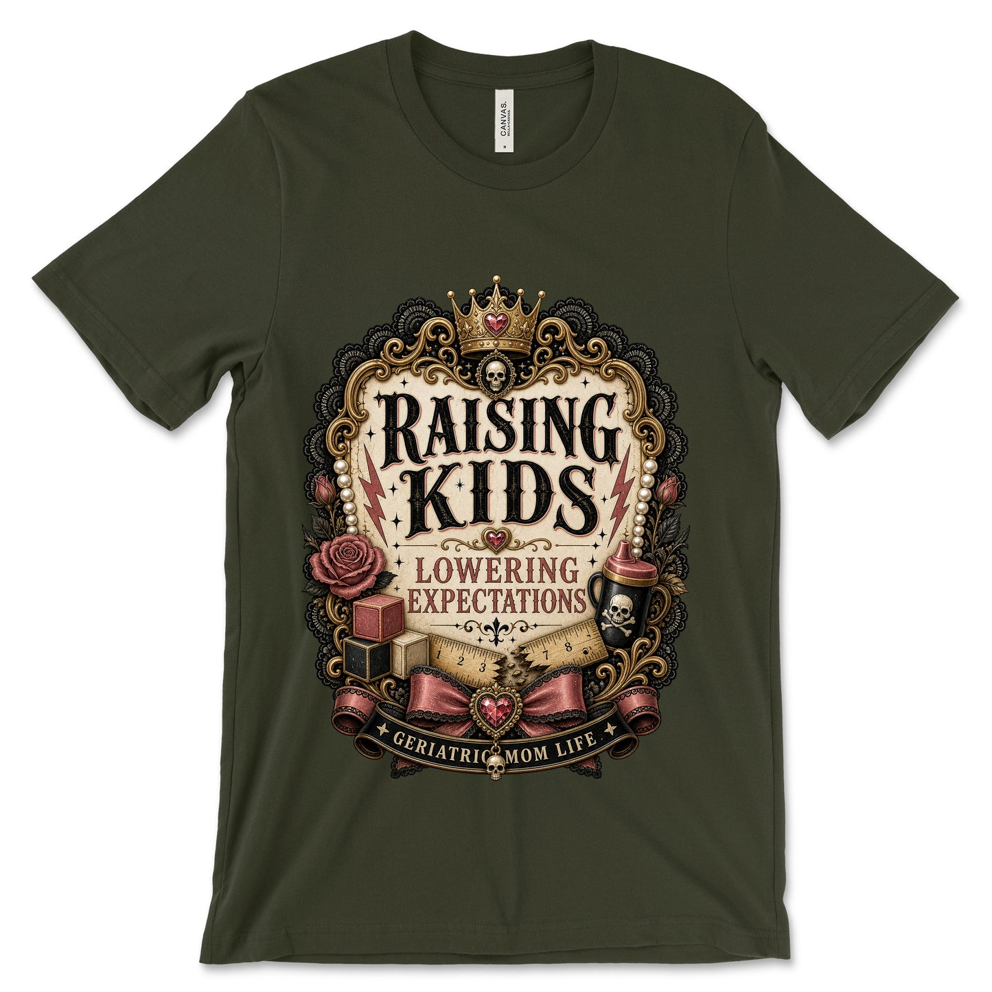 Raising Kids Lowering Expectations Dark Olive shirt mockup