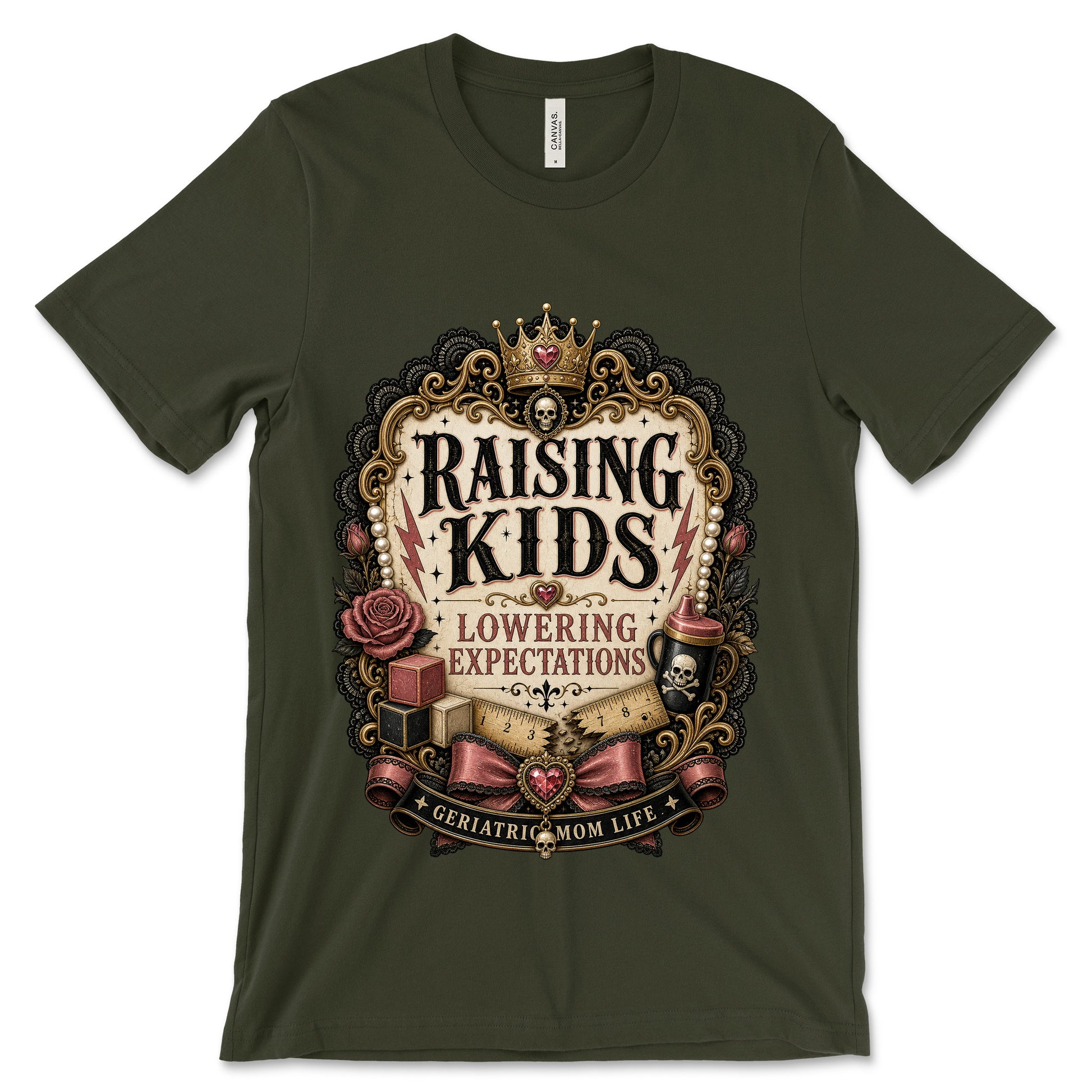 Raising Kids Lowering Expectations Dark Olive shirt mockup