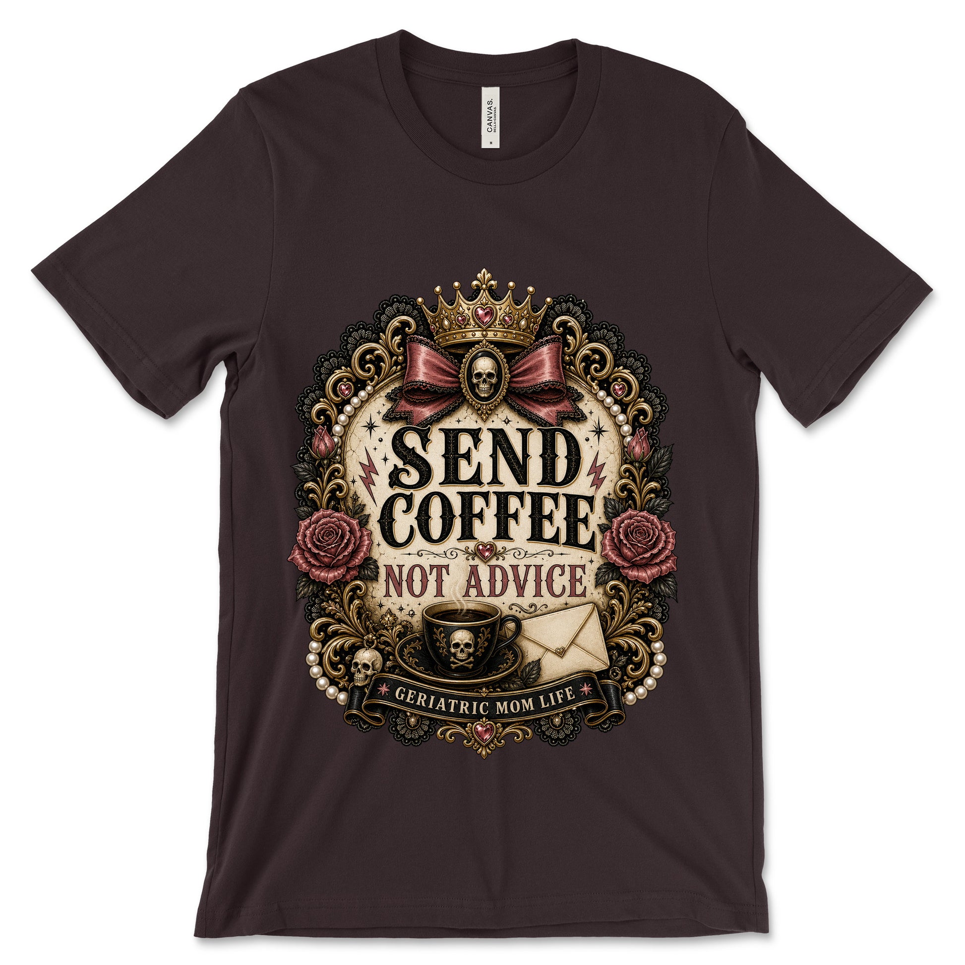 Send Coffee Not Advice Oxblood Black shirt mockup