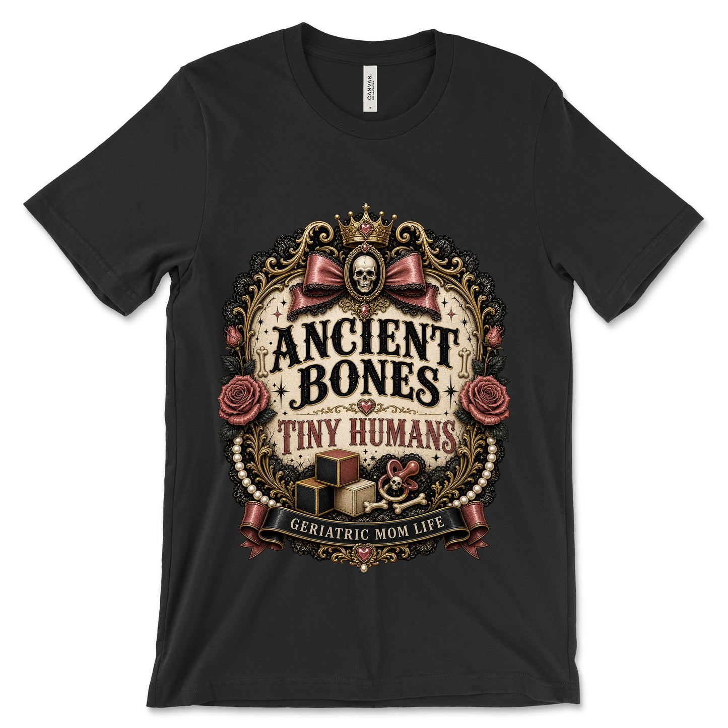 Ancient Bones Tiny Humans Black shirt mockup