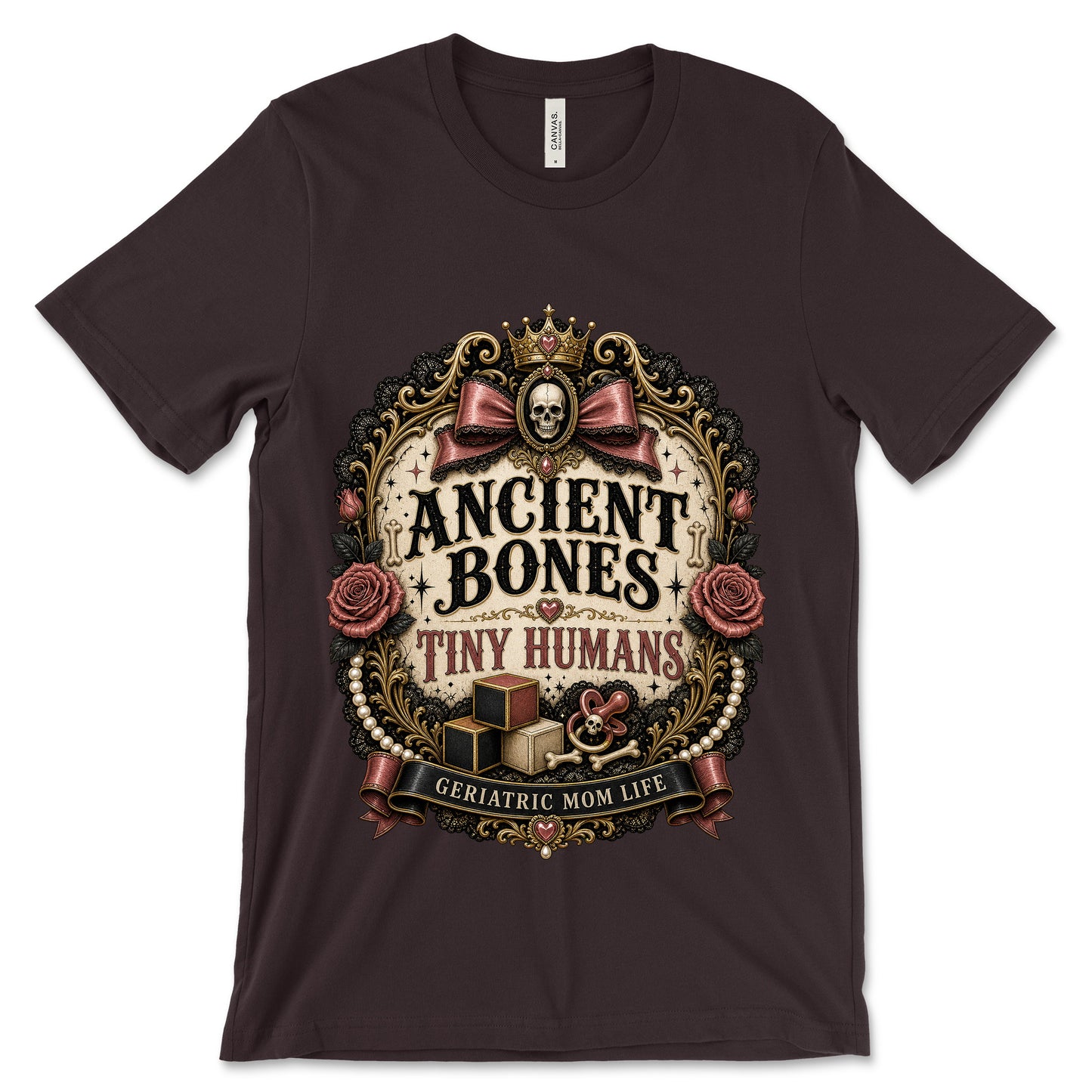 Ancient Bones Tiny Humans Oxblood Black shirt mockup