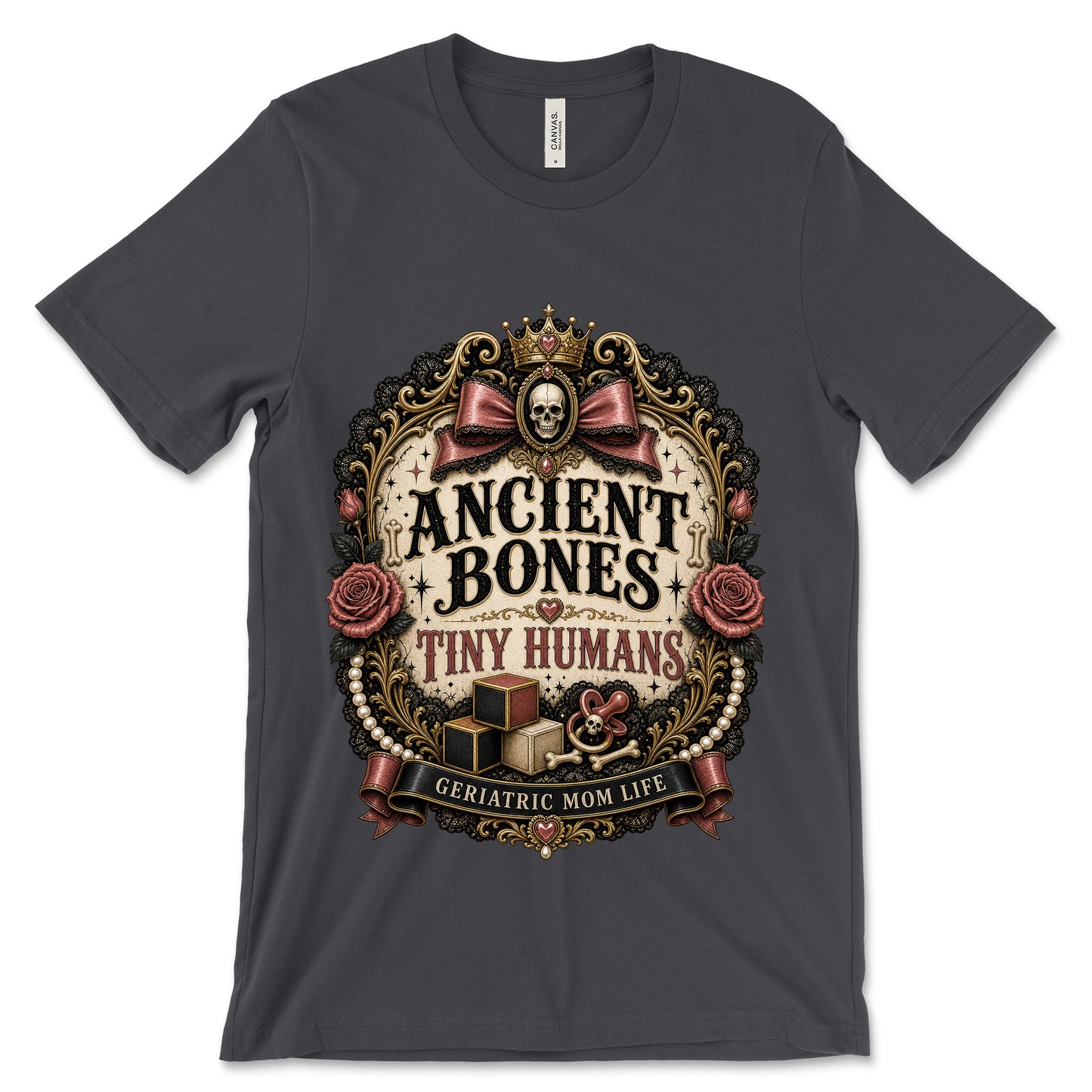 Ancient Bones Tiny Humans Dark Grey shirt mockup