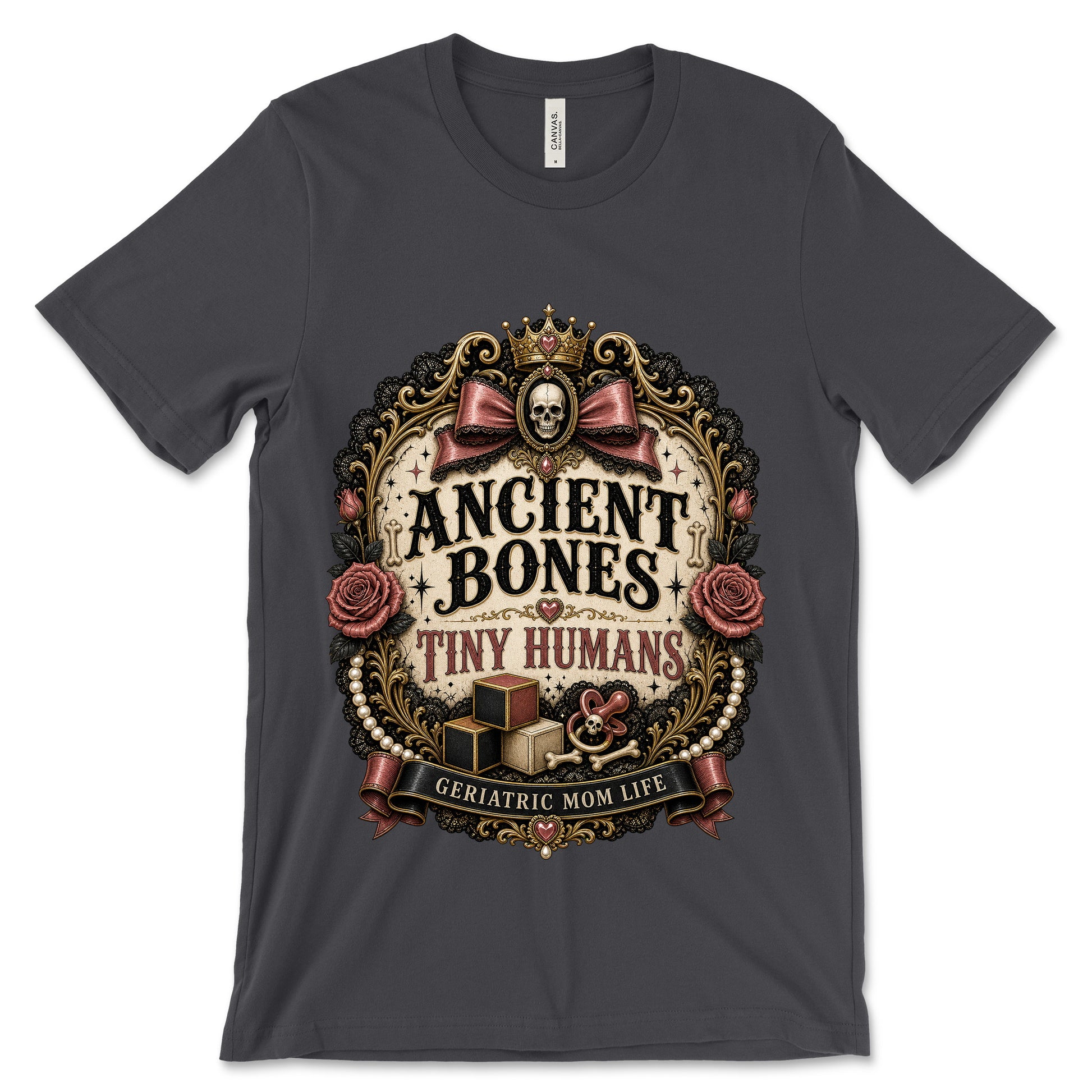 Ancient Bones Tiny Humans Dark Grey shirt mockup
