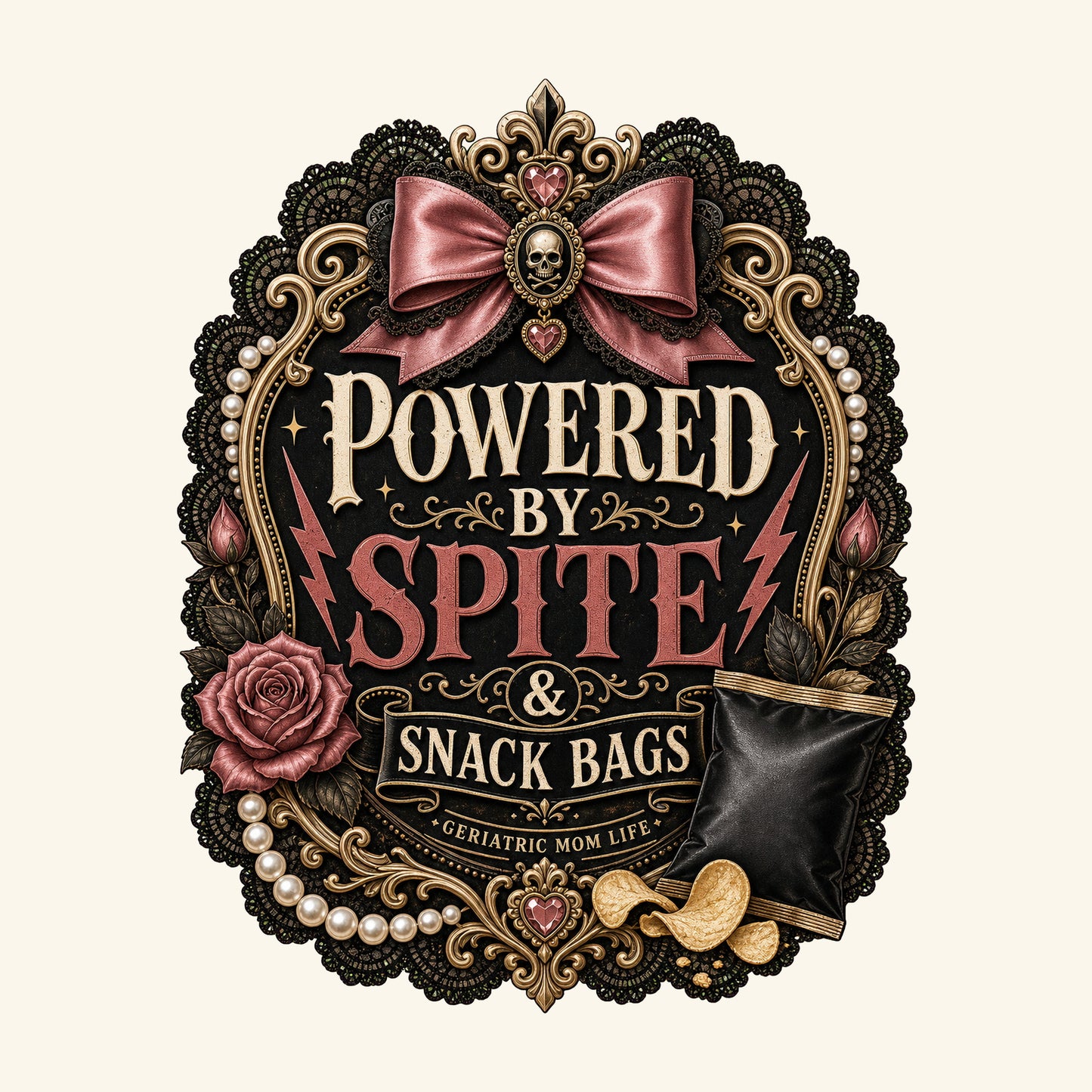 Powered By Spite And Snack Bags design detail