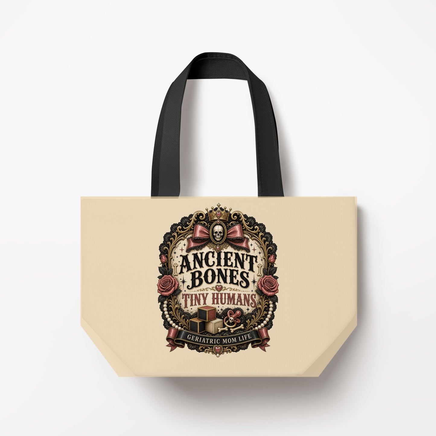 Ancient Bones Tiny Humans tote bag mockup