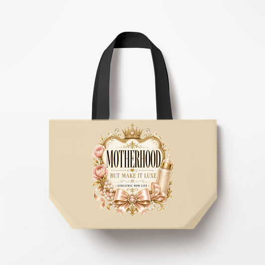 Motherhood But Make It Luxe canvas bag mockup