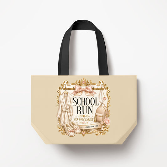 School Run Silk Robe Energy canvas bag mockup
