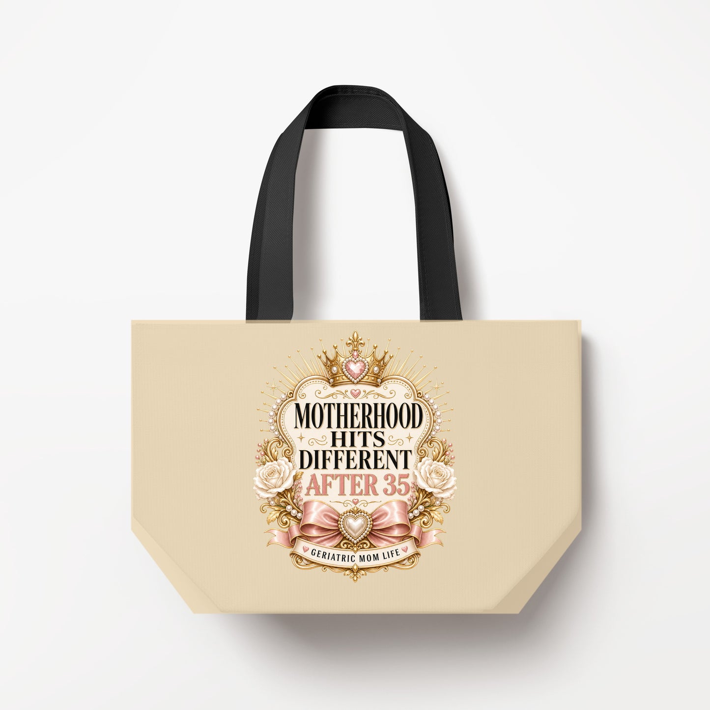 Motherhood Hits Different After 35 canvas bag mockup