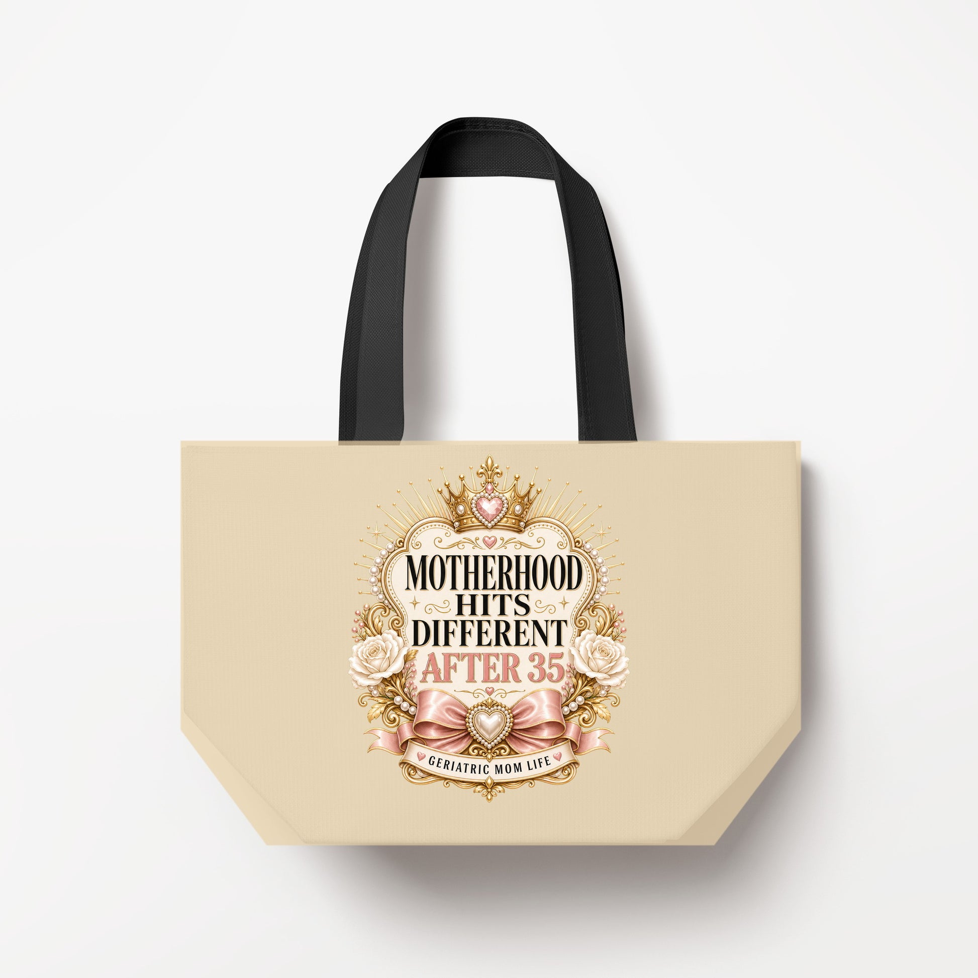 Motherhood Hits Different After 35 canvas bag mockup
