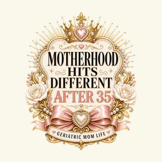 Motherhood Hits Different After 35 canvas bag design detail