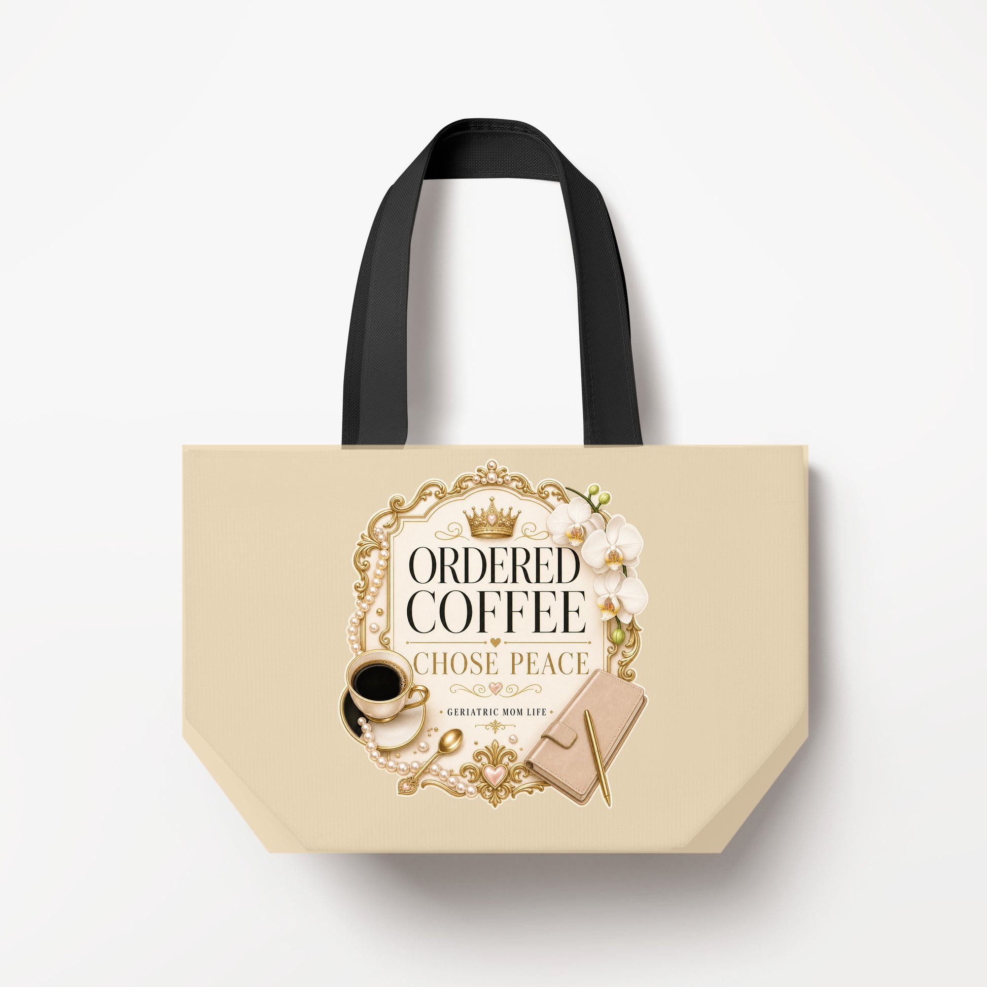 Ordered Coffee Chose Peace canvas bag mockup