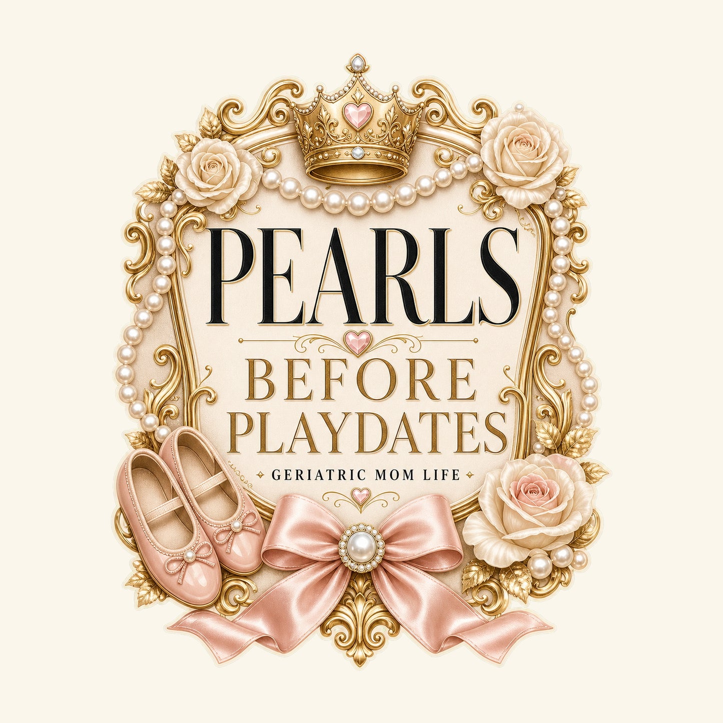 Pearls Before Playdates canvas bag design detail