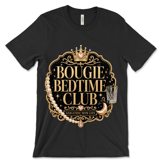 Bougie Bedtime Club black shirt mockup
