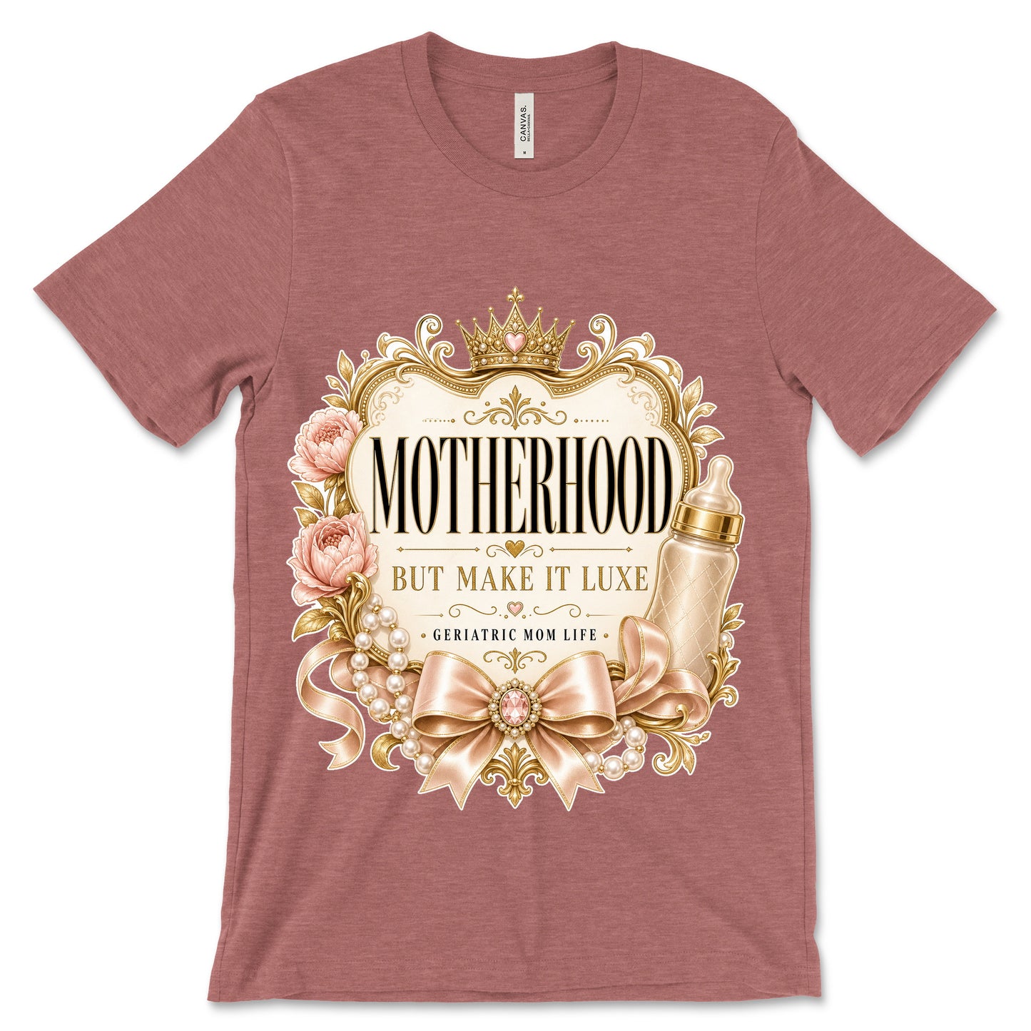 Motherhood But Make It Luxe heather mauve shirt mockup