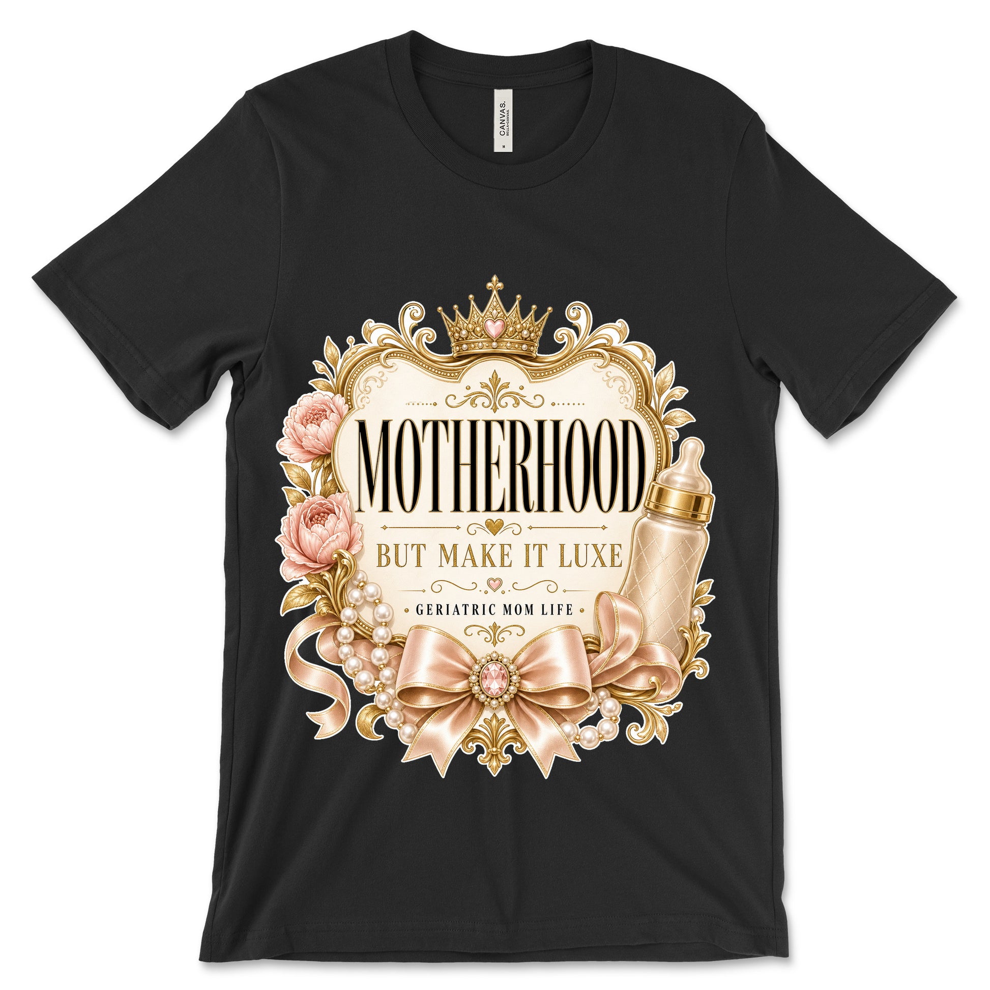 Motherhood But Make It Luxe black shirt mockup