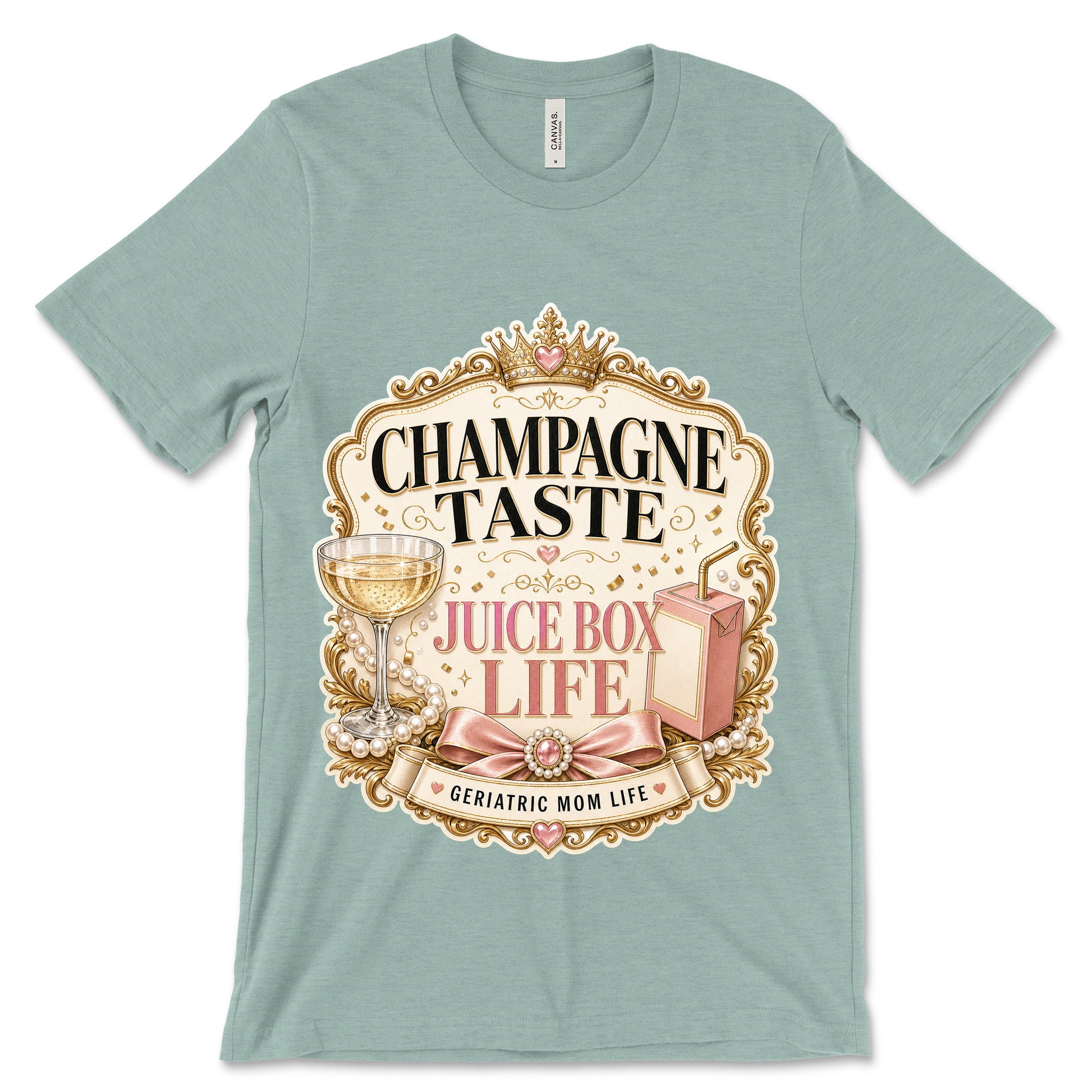 Champagne Taste Juice Box Life heather dusty blue shirt mockup