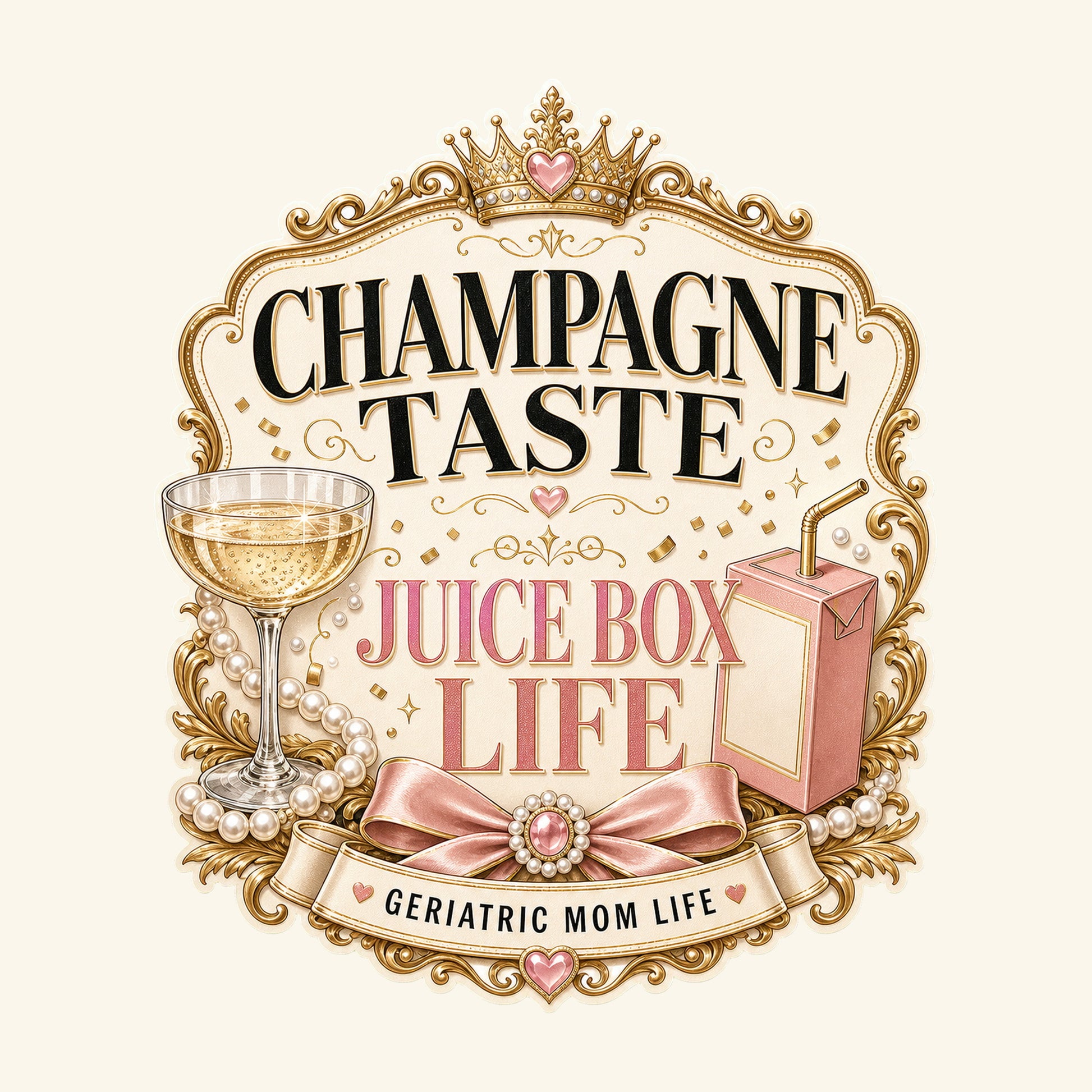Champagne Taste Juice Box Life shirt design detail