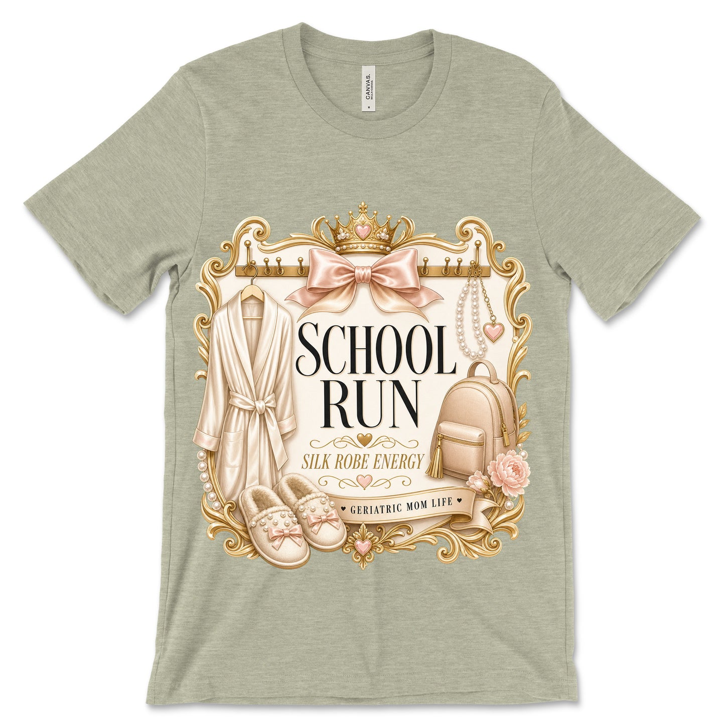 School Run Silk Robe Energy heather stone shirt mockup
