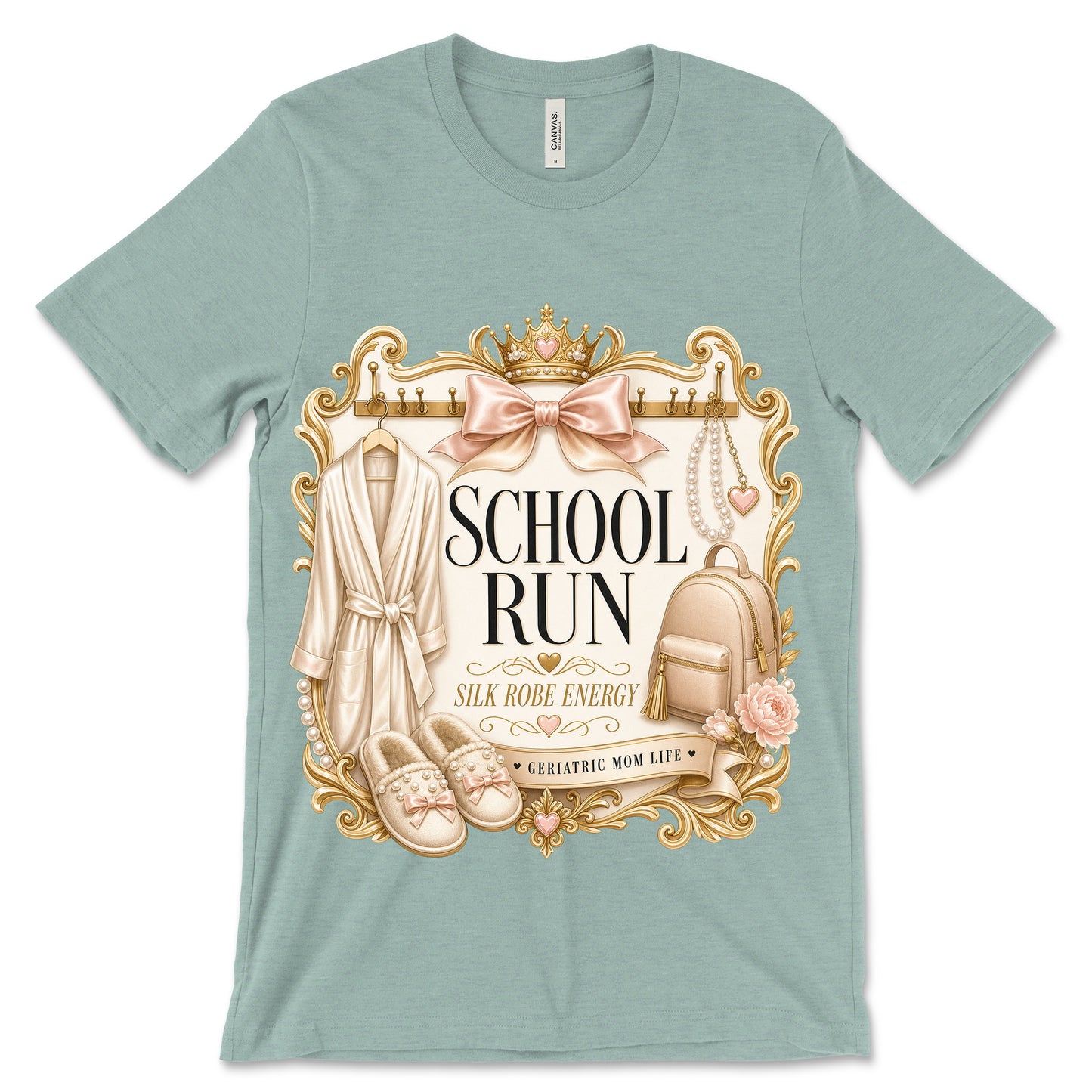 School Run Silk Robe Energy heather dusty blue shirt mockup
