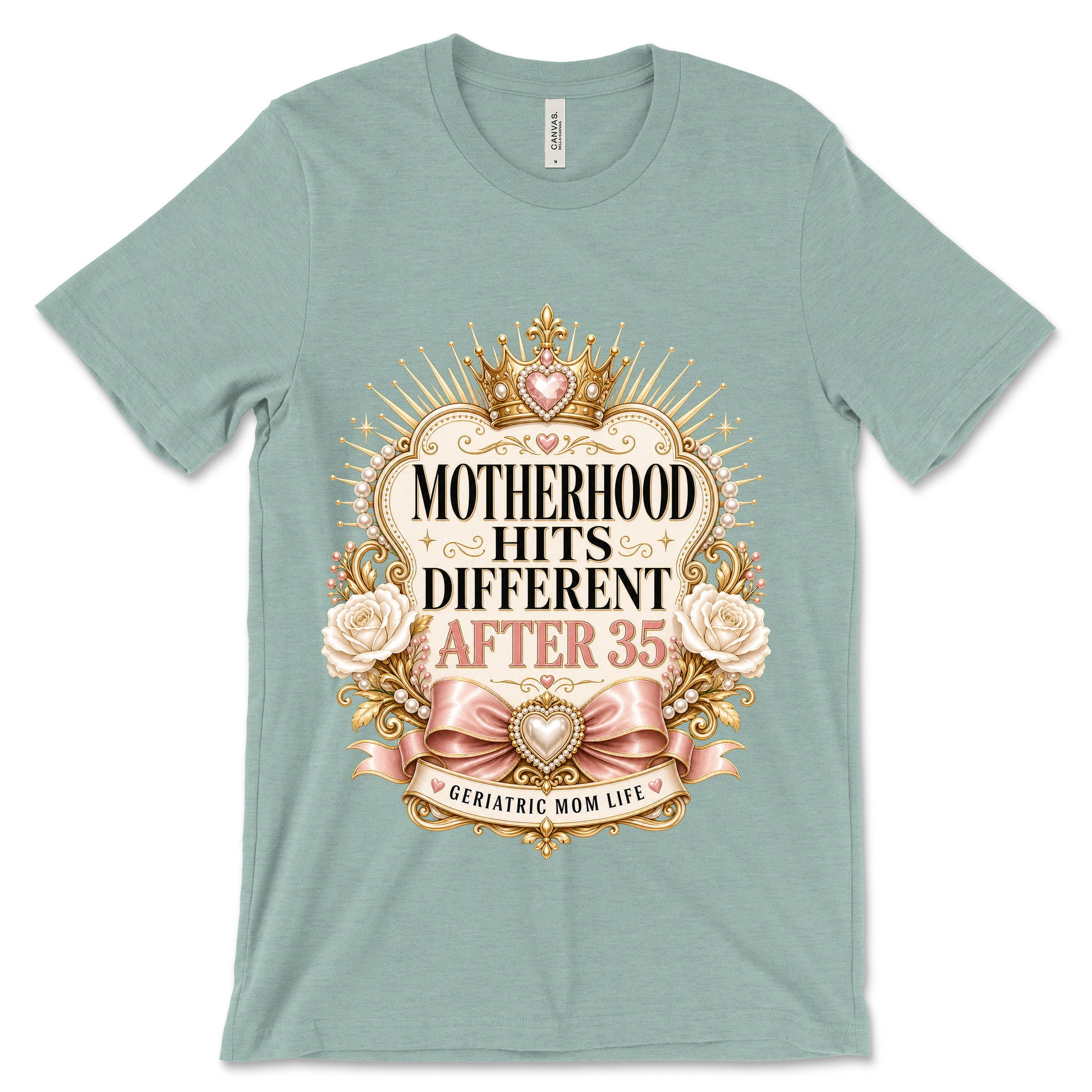 Motherhood Hits Different After 35 heather dusty blue shirt mockup