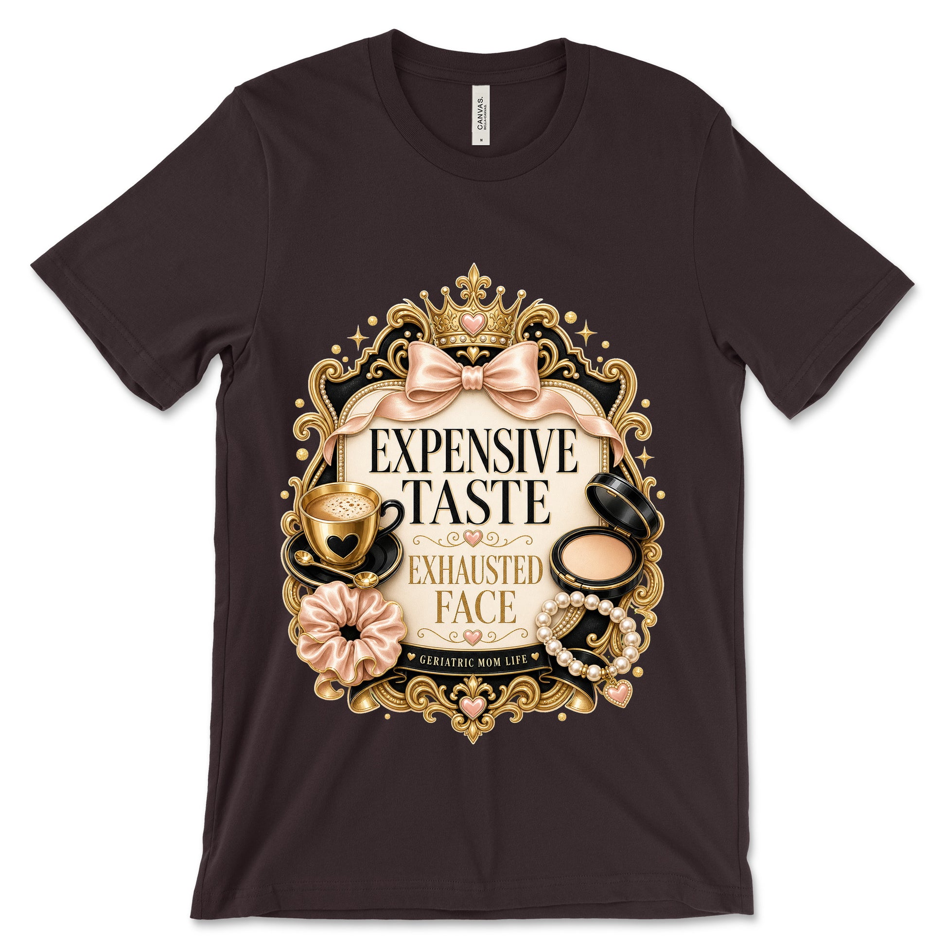 Expensive Taste Exhausted Face oxblood black shirt mockup