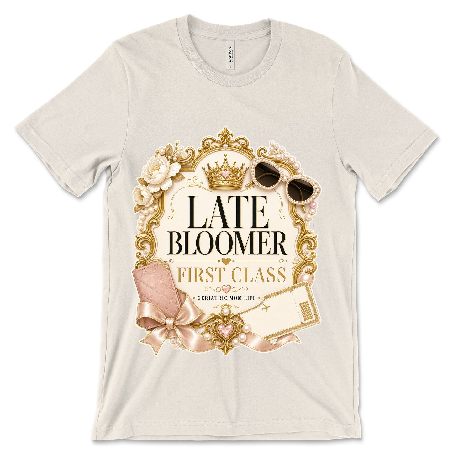 Late Bloomer First Class natural shirt mockup
