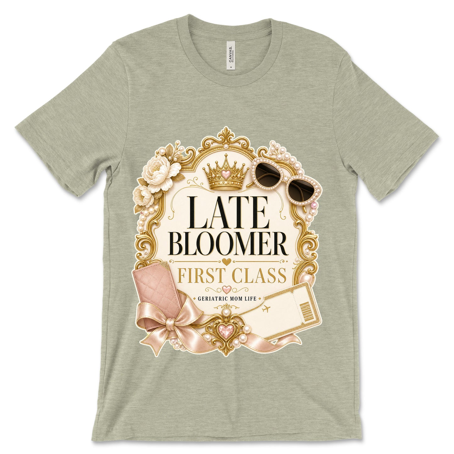 Late Bloomer First Class heather stone shirt mockup