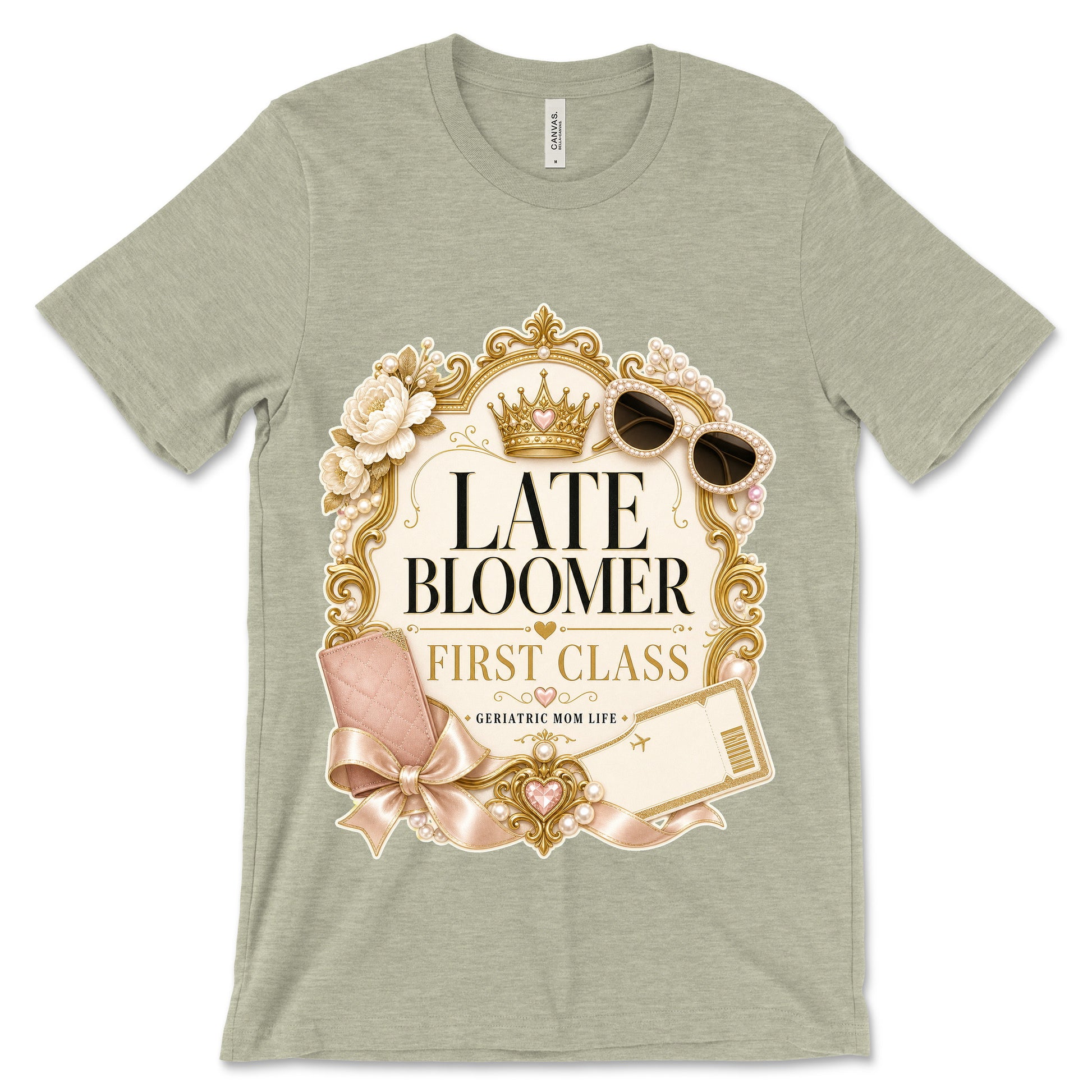 Late Bloomer First Class heather stone shirt mockup